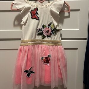 Charming Pink and Cream Kids Dress with Floral Accents